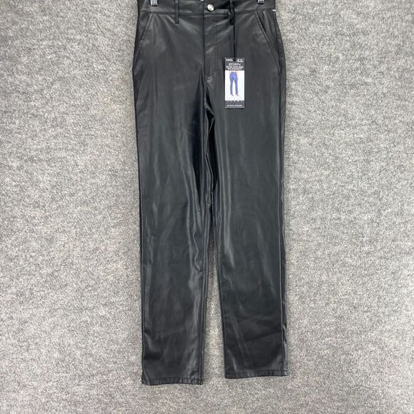 New Eden Pants Women 2 Black Super High Rise 90's Straight Sofia Faux Leather - Picture 3 of 13